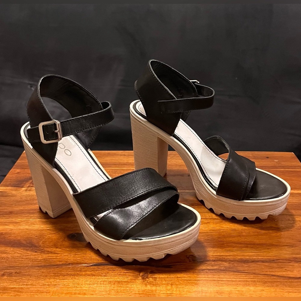 ALDO Plana leather heels rubber platform lug soles sandals shoes